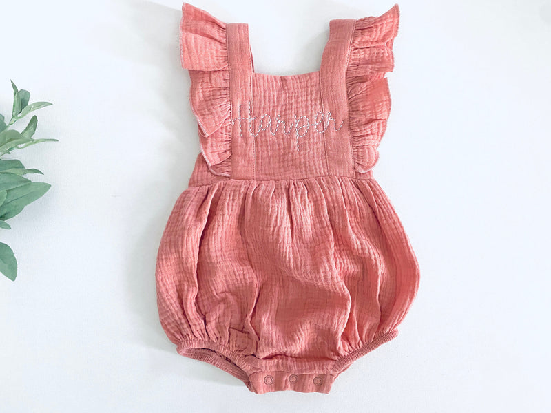 Personalized Pink Organic Cotton Baby Girl Romper