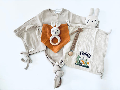 Woodland Themed Baby Gift, Embroidered Baby Gift, Gender Neutral Baby Newborn Gift, Mushroom Baby Blanket, Baby Shower Gift